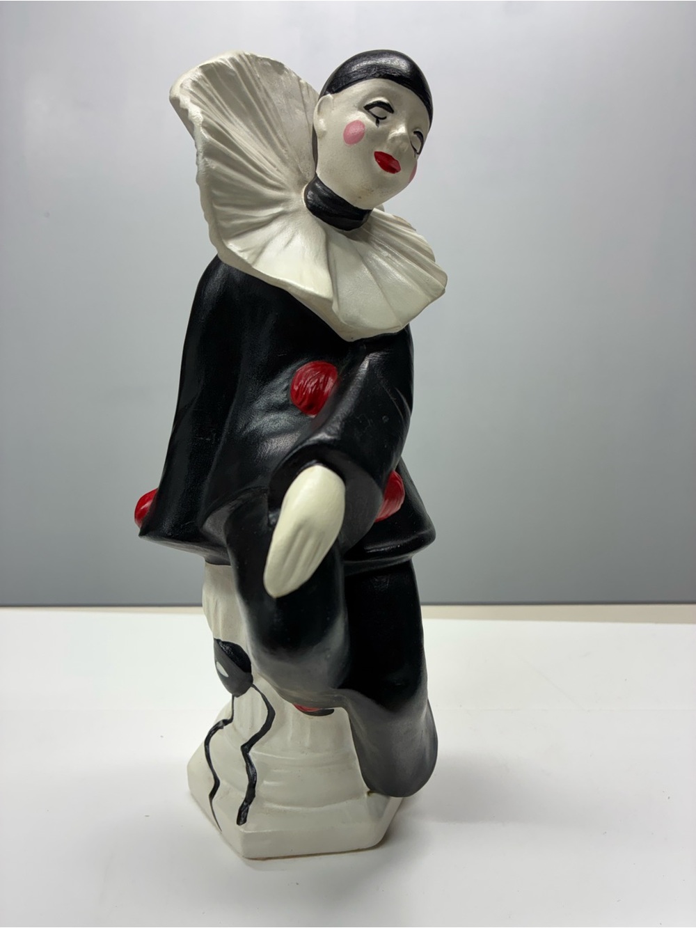 Black & White Pierrot Clown Sculpture with Red Accents! Rare vintage 70/80’s